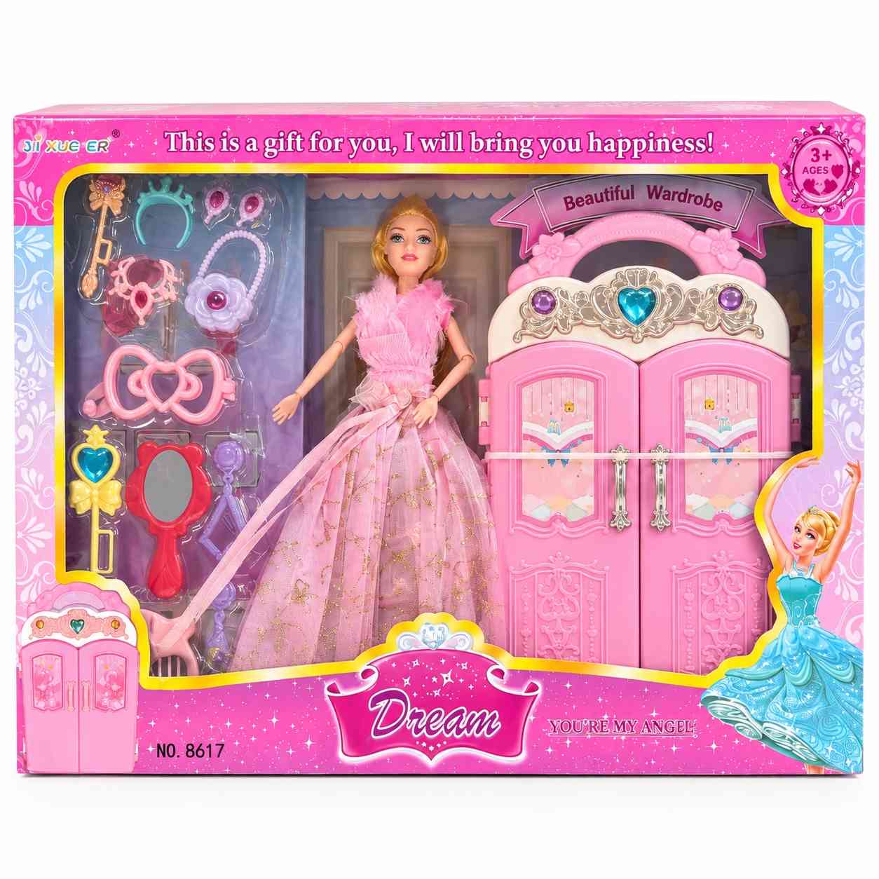 Fashion Doll Set with Wardrobe & Beauty Accessories – Pink Scarf