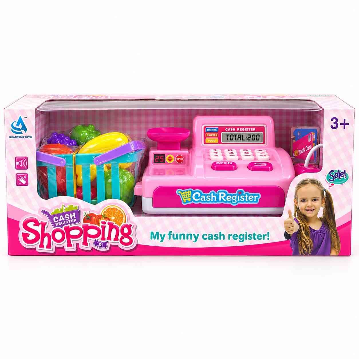 Kids Deluxe Cash Register & Shopping Playset with Basket and Accessories – Pink – Sound