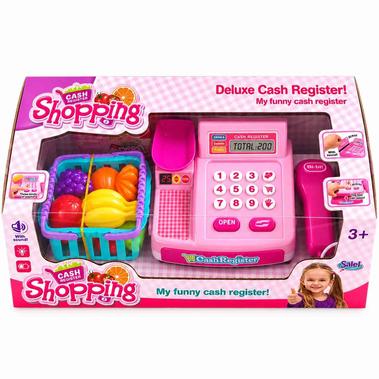Kids Deluxe Cash Register & Shopping Playset with Basket and Accessories – Pink – Sound