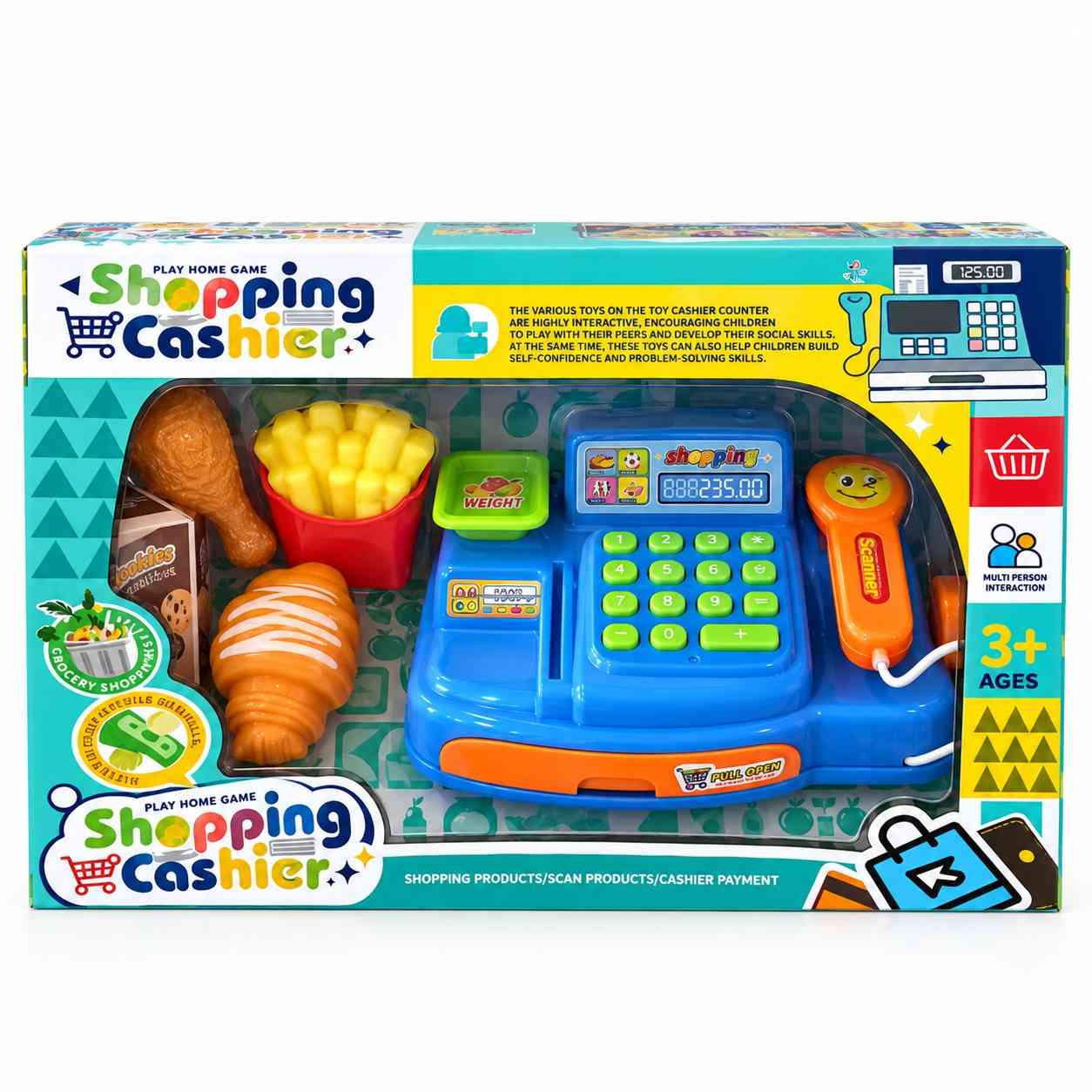 Kids Shopping Cashier Play Set with Hand Scanner- Blue