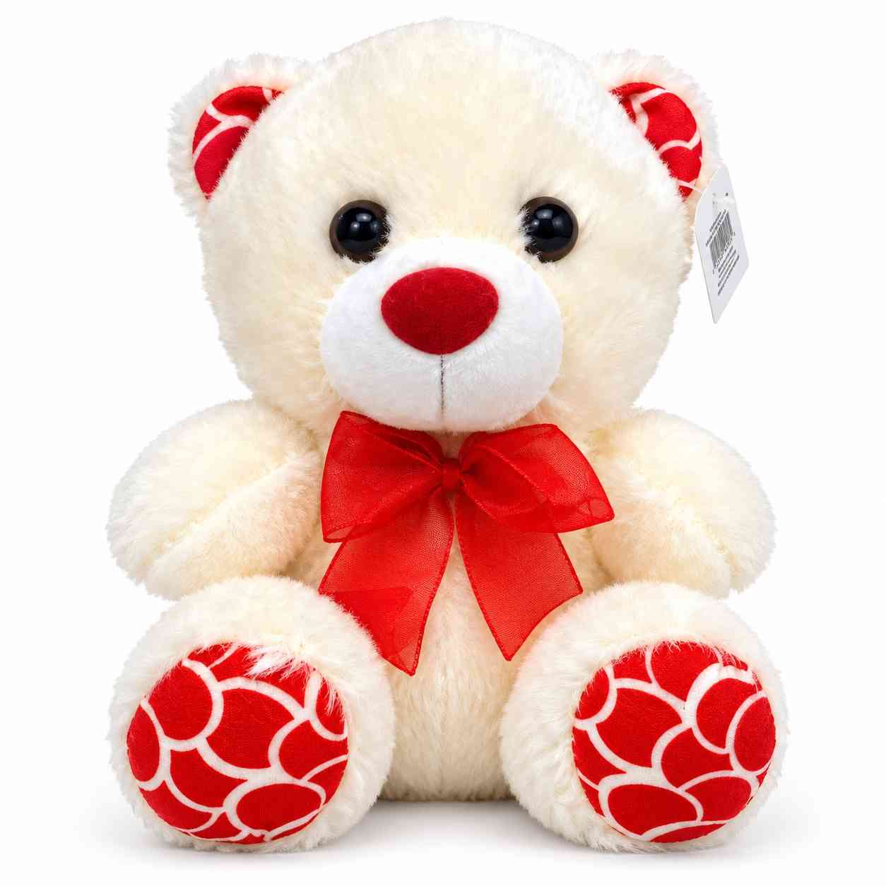 Soft White Teddy Bear with Red Bow