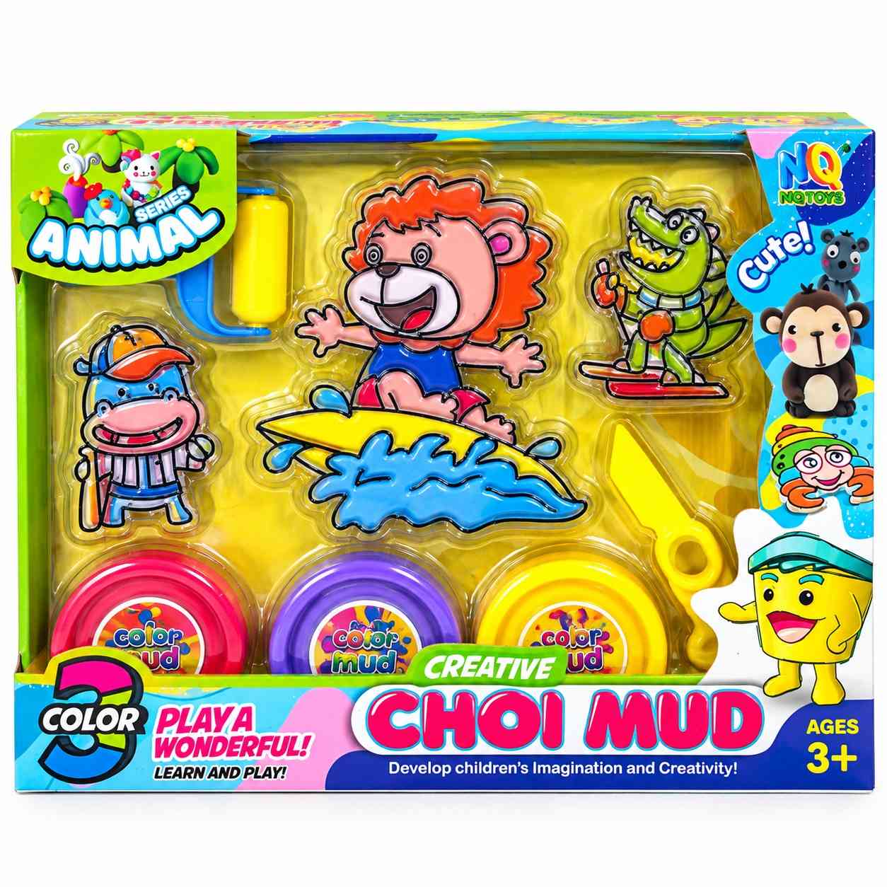 Creative Choi Mud Animal Series – 3-Color Modeling Dough Set with Molds & Tools