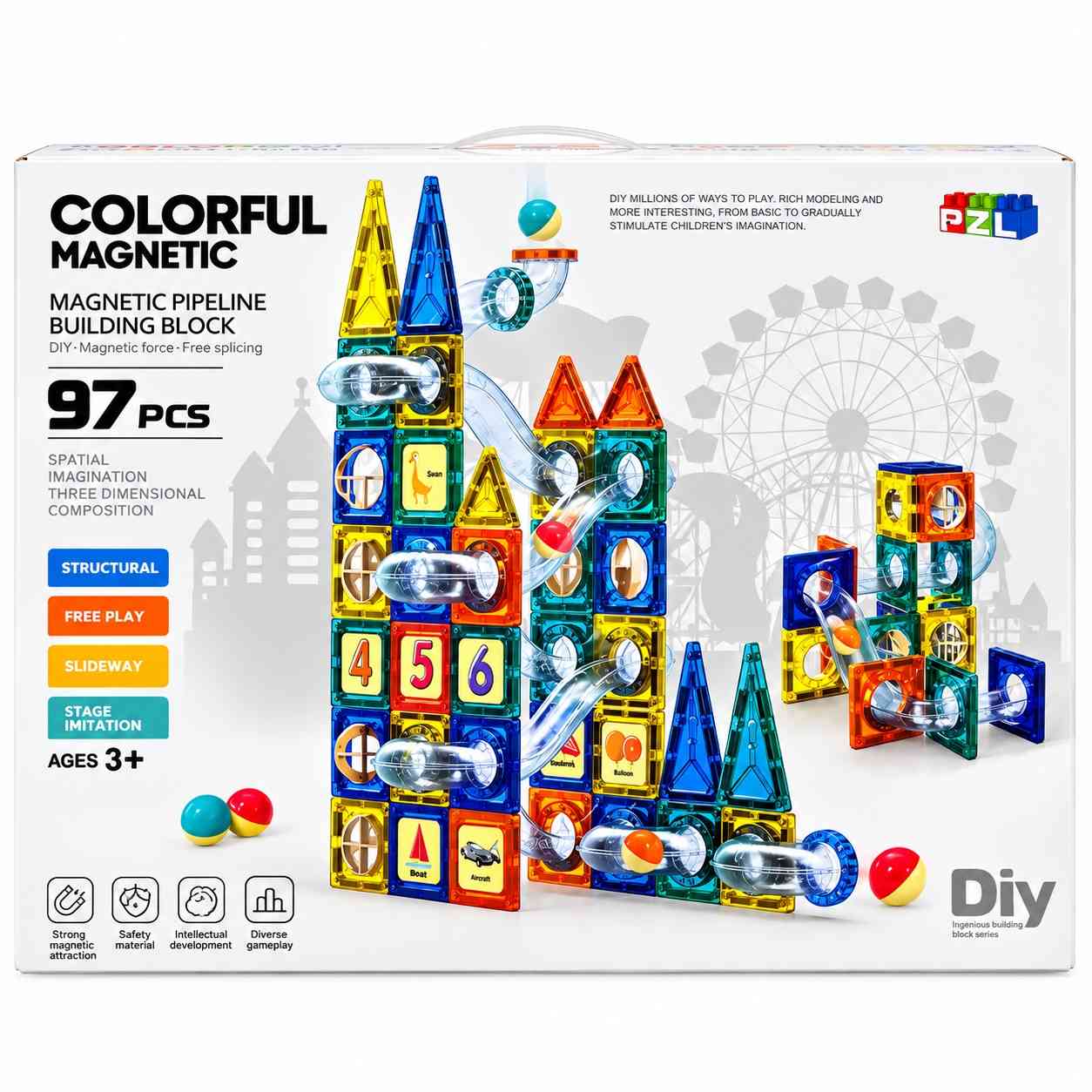97-Piece Magnetic Ball Track Building Set