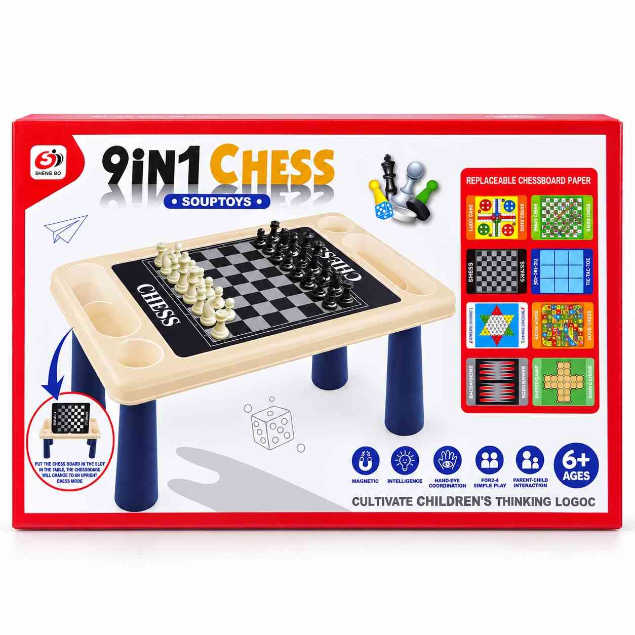 9-in-1 Multi-Game Table Set with Chess & 8 Classic Games