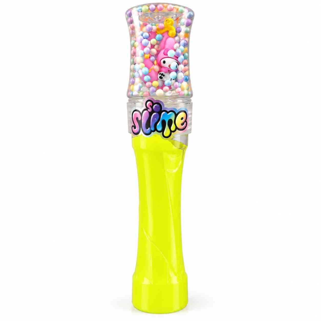 Slime bottle with colorful beads and a cute figurine - Yellow