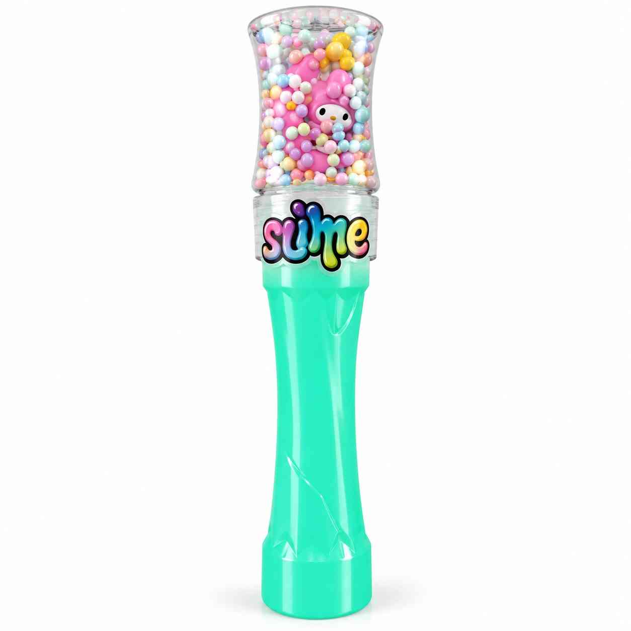 Slime bottle with colorful beads and a cute figurine - Turquoise