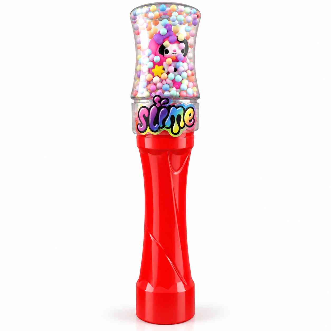 Slime bottle with colorful beads and a cute figurine - Red
