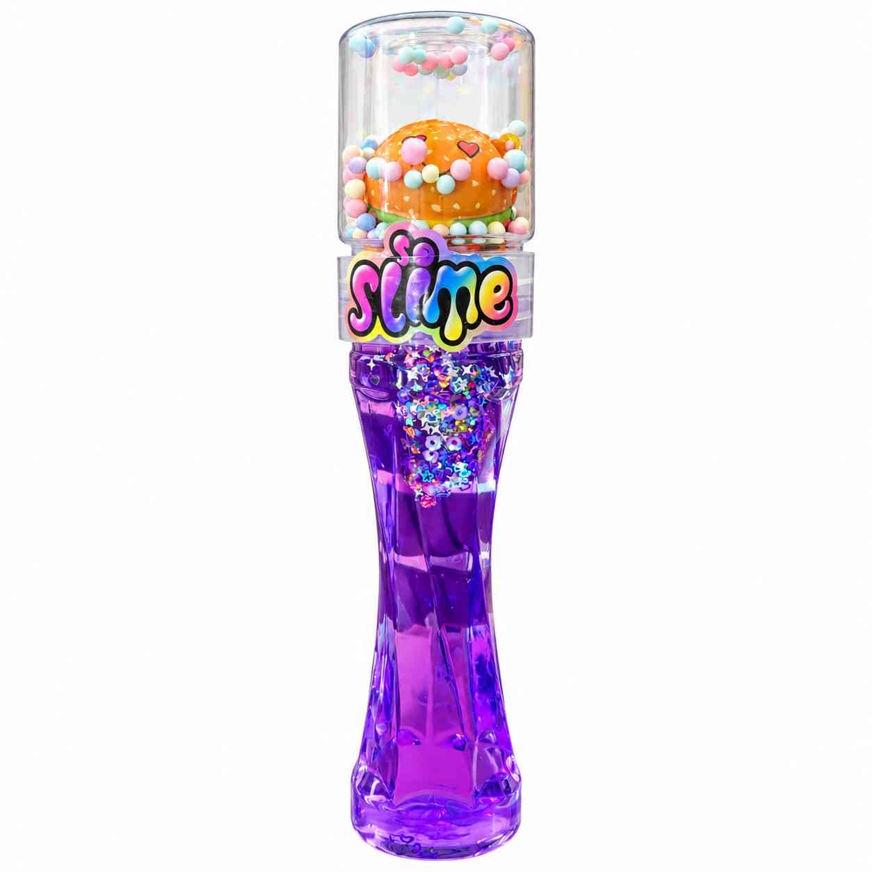 Clear Slime with Colorful Beads & Burger Character - Purple