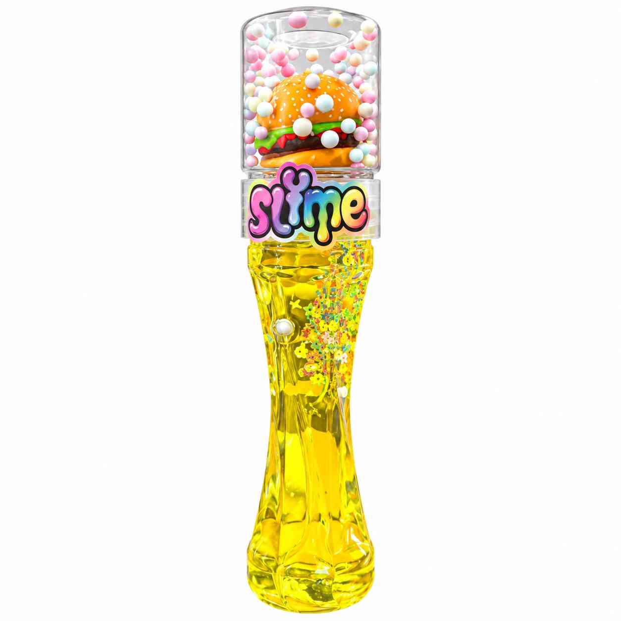 Clear Slime with Colorful Beads & Burger Character - Yellow