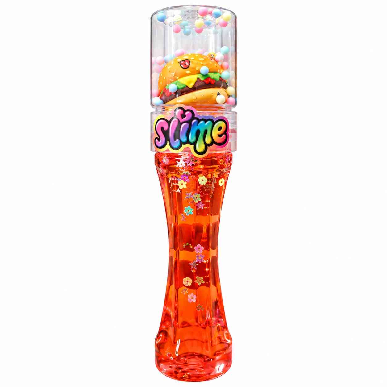 Clear Slime with Colorful Beads & Burger Character - Orange