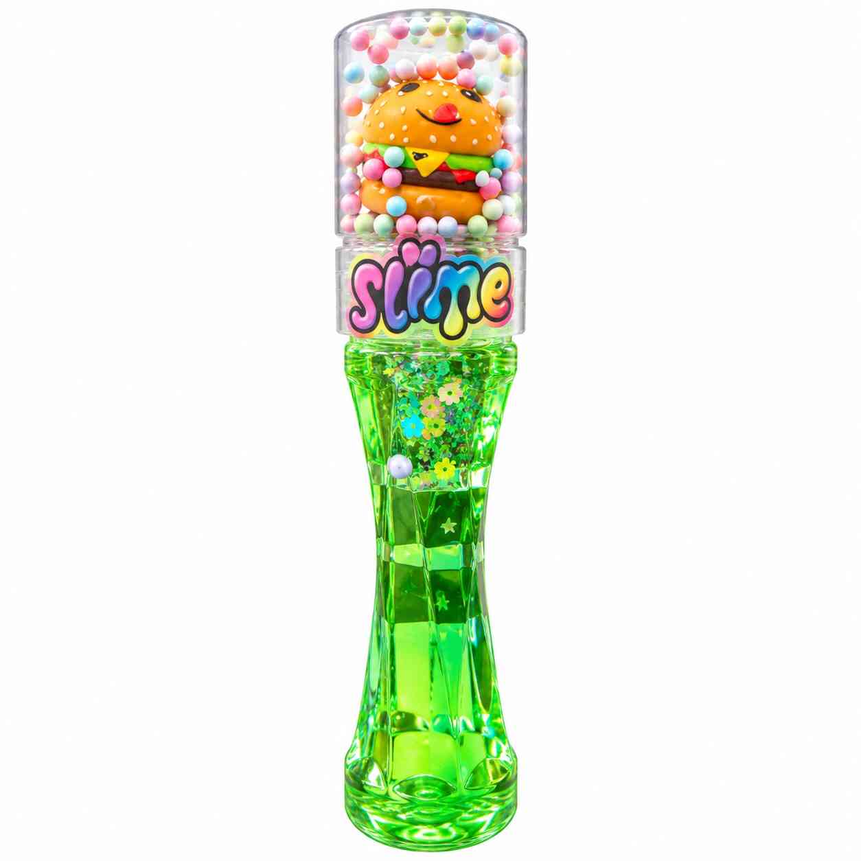 Clear Slime with Colorful Beads & Burger Character - Green