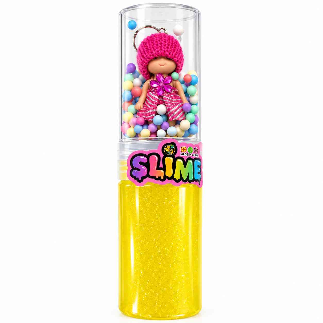 Glitter Slime with Mini Doll and Colorful Foam Beads - Yellow