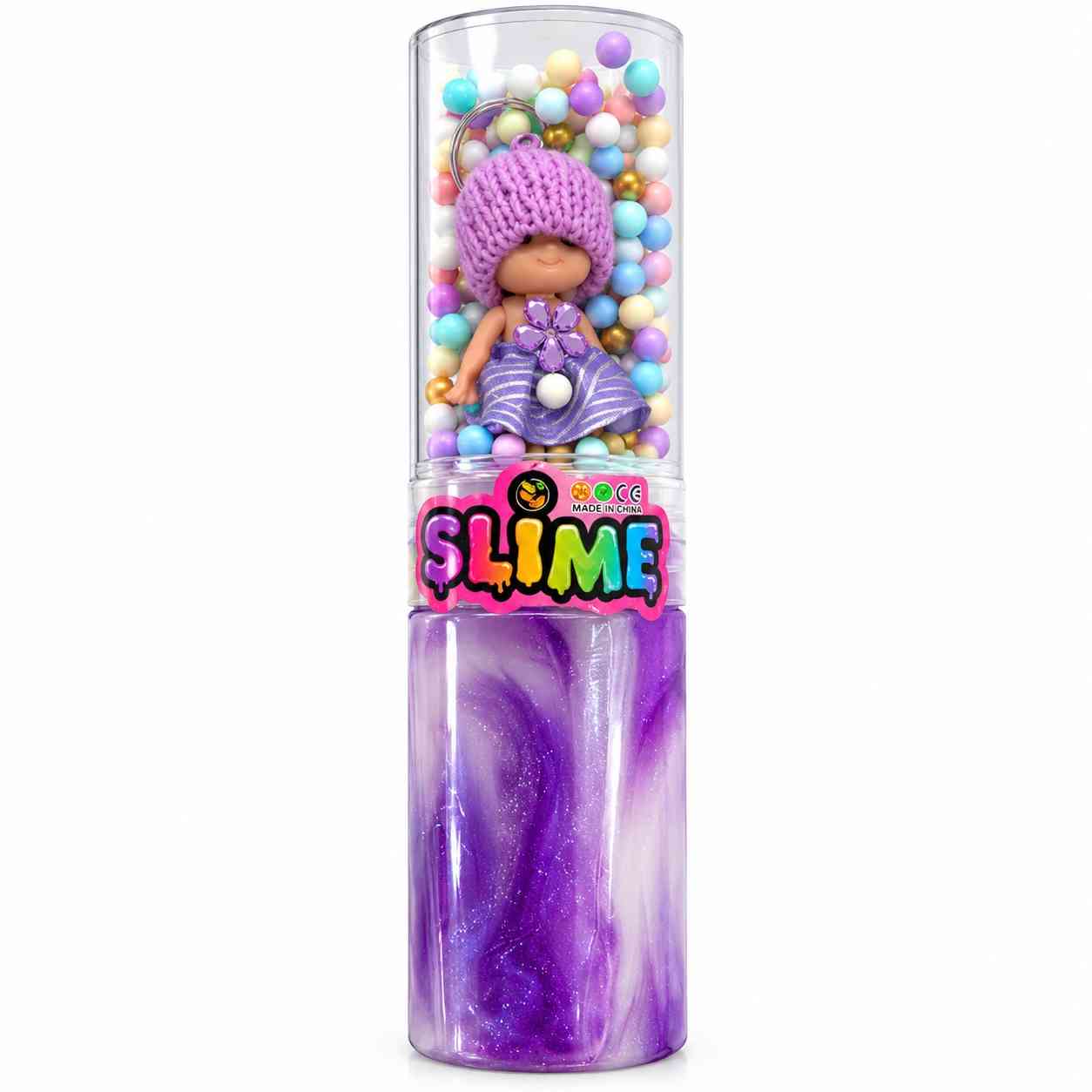 Glitter Slime with Mini Doll and Colorful Foam Beads - Purple