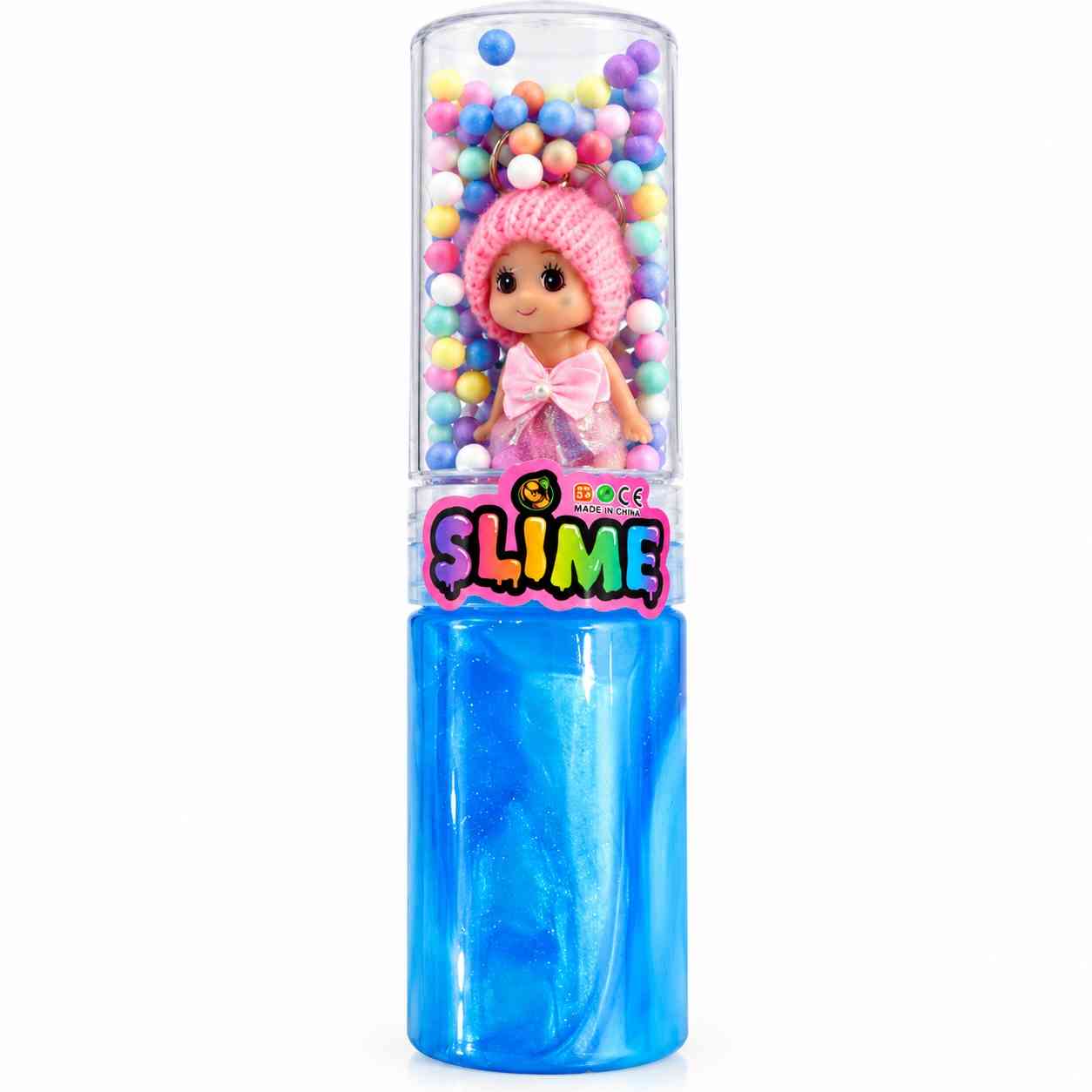 Glitter Slime with Mini Doll and Colorful Foam Beads - Blue