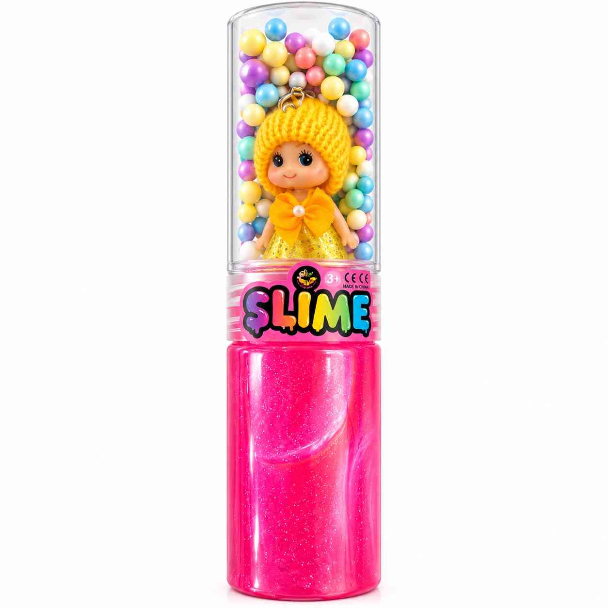Glitter Slime with Mini Doll and Colorful Foam Beads - pink