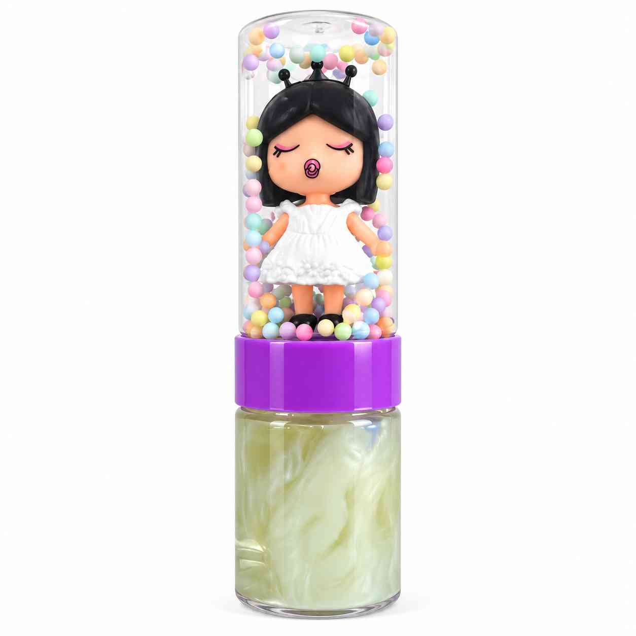 Slime with Mini Doll & Colorful Foam Beads – Cute Sensory Play Set - Off-white
