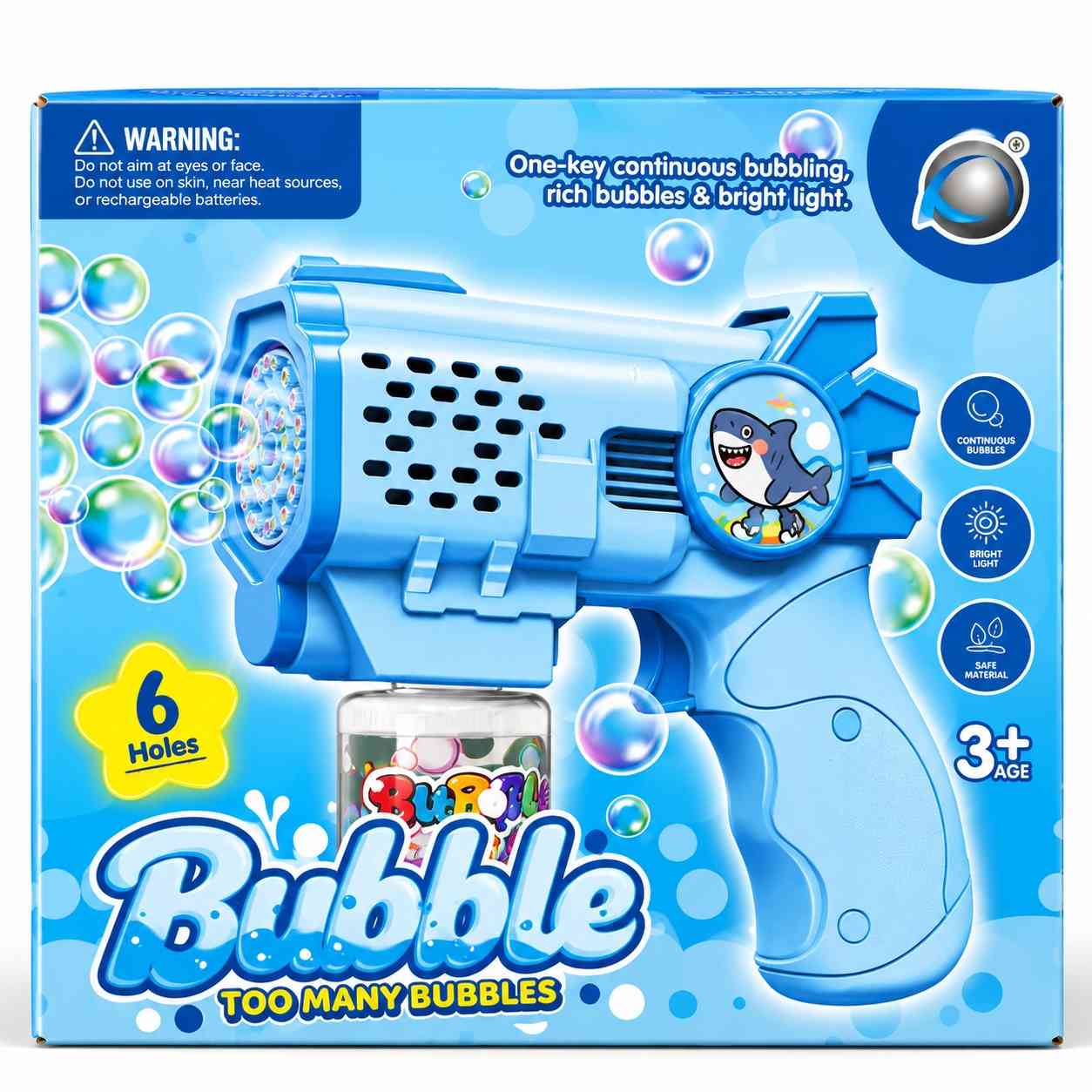 6-Hole Bubble Blaster Toy with Lights – One-Touch Continuous Bubbles - Blue