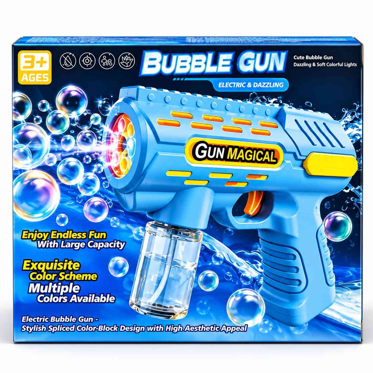 Electric Bubble Gun for Kids with Lights  – Continuous Bubble Blaster - Blue