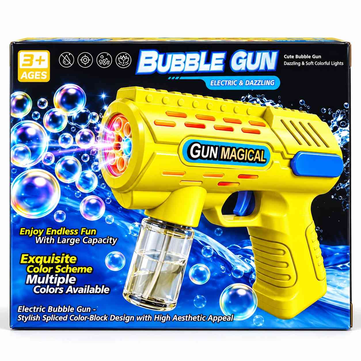 Electric Bubble Gun for Kids with Lights  – Continuous Bubble Blaster - Yellow